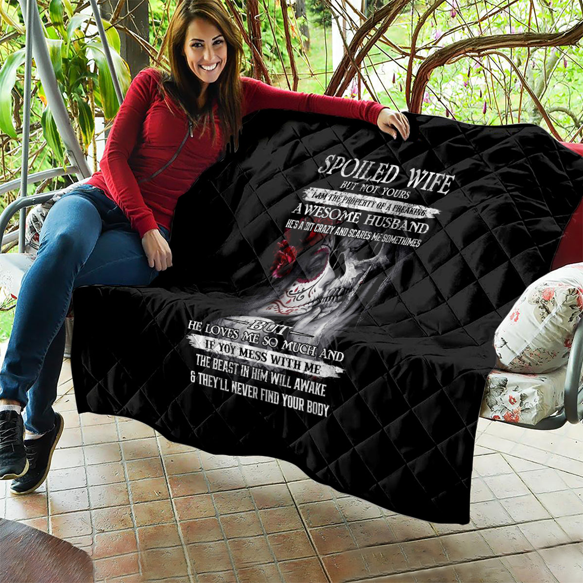 Skull Quilt Skull Girl Spoiled Wife - Wonder Print Shop