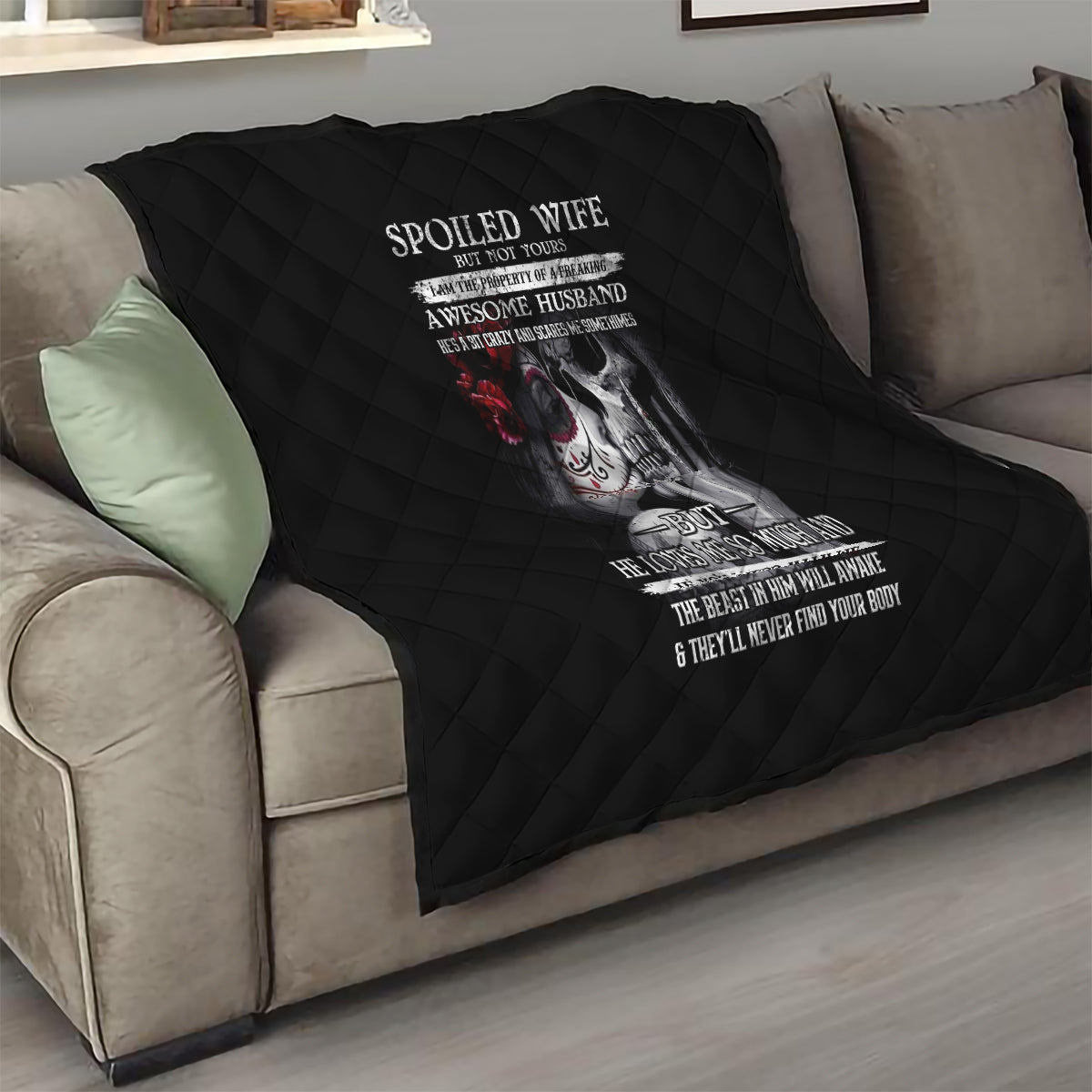 Skull Quilt Skull Girl Spoiled Wife - Wonder Print Shop