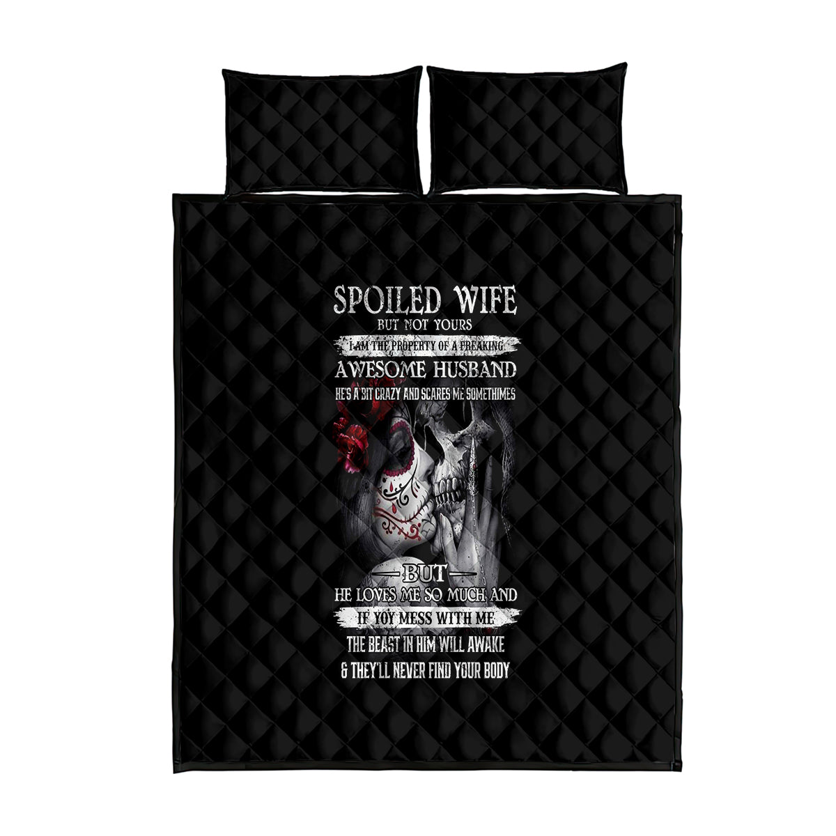 Skull Quilt Bed Set Skull Girl Spoiled Wife - Wonder Print Shop