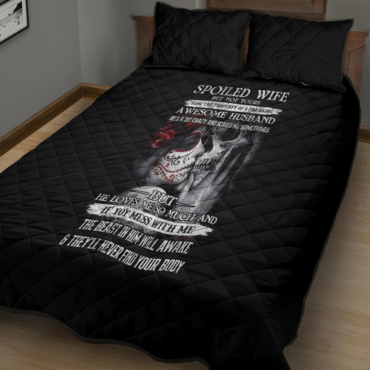 Skull Quilt Bed Set Skull Girl Spoiled Wife - Wonder Print Shop