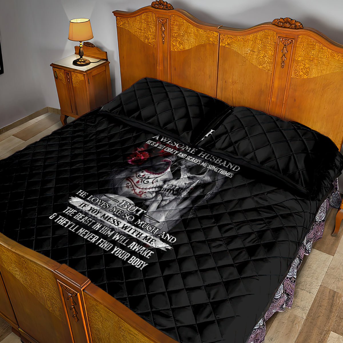 Skull Quilt Bed Set Skull Girl Spoiled Wife - Wonder Print Shop