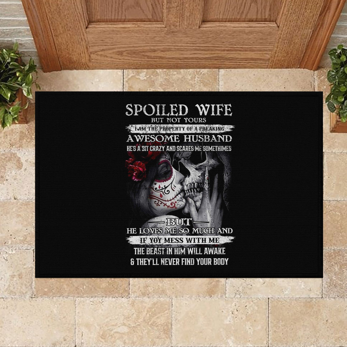 Skull Rubber Doormat Skull Girl Spoiled Wife - Wonder Print Shop