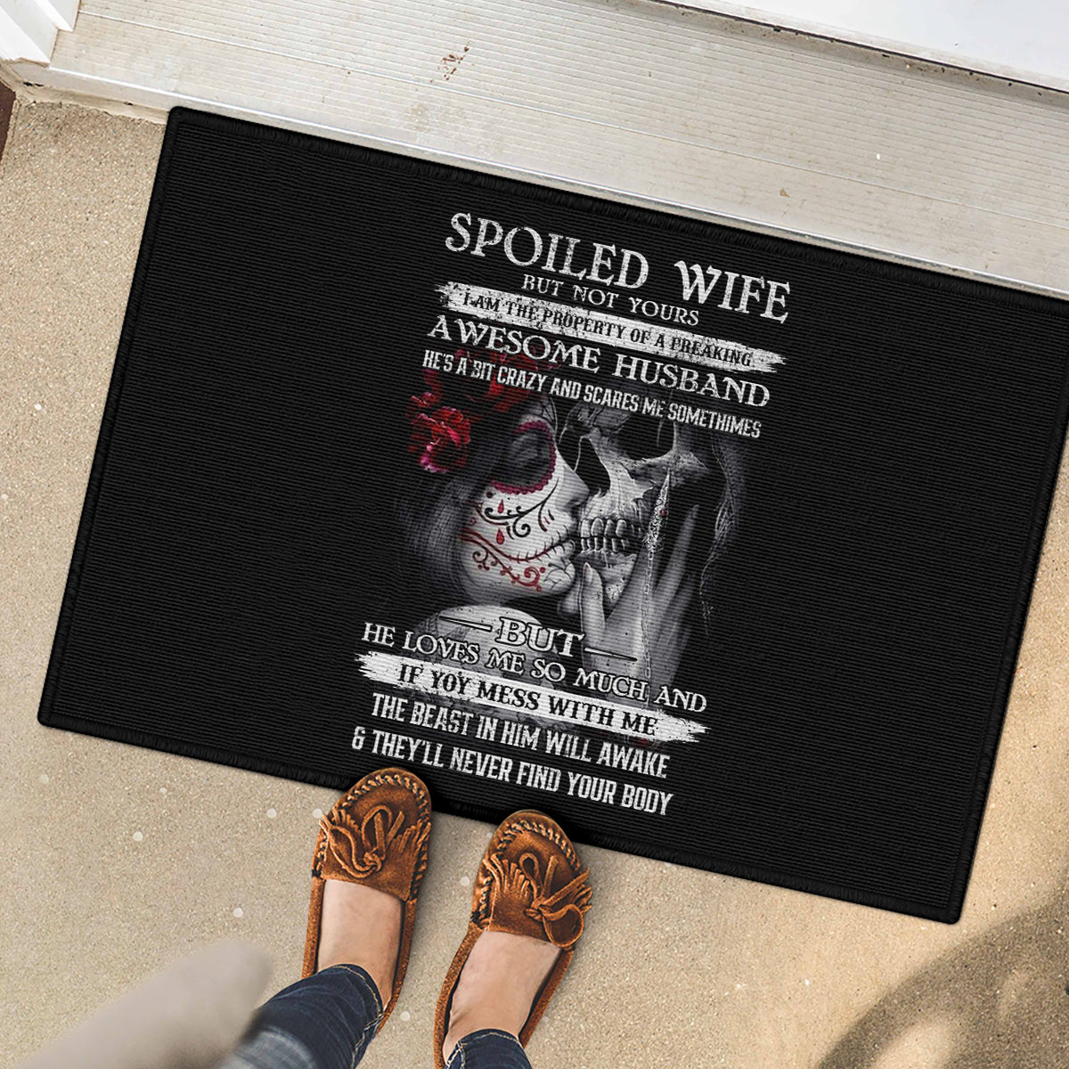 Skull Rubber Doormat Skull Girl Spoiled Wife - Wonder Print Shop