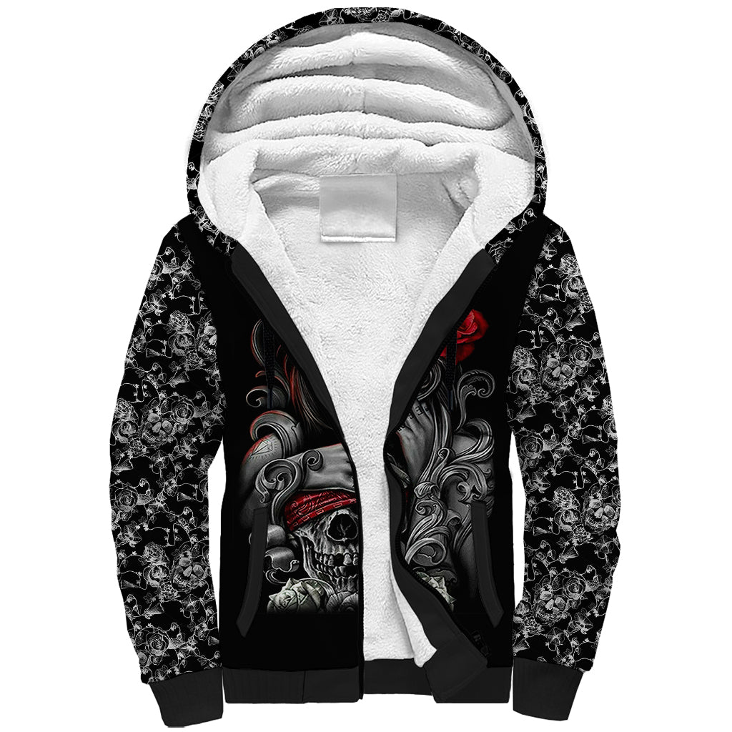 Skull Sherpa Hoodie Skull Girl Spoiled Wife - Wonder Print Shop