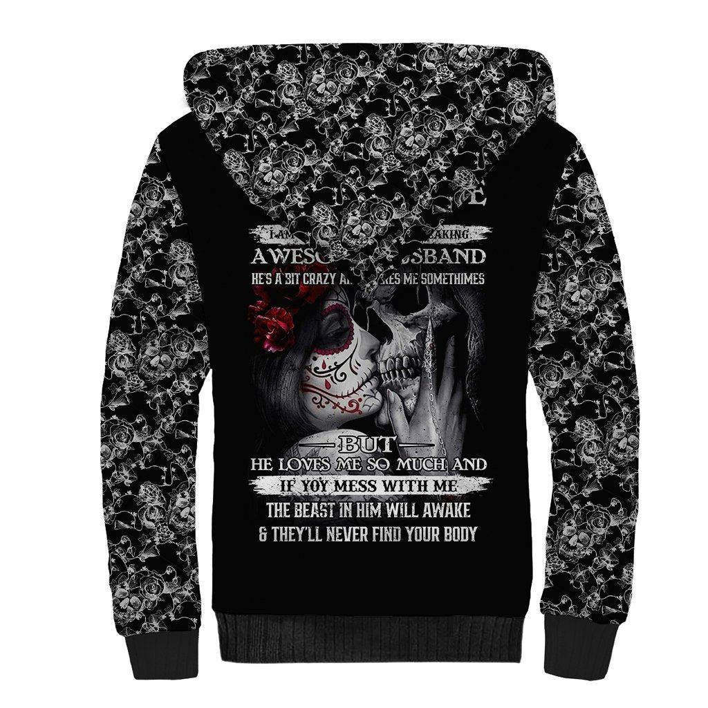 Skull Sherpa Hoodie Skull Girl Spoiled Wife - Wonder Print Shop
