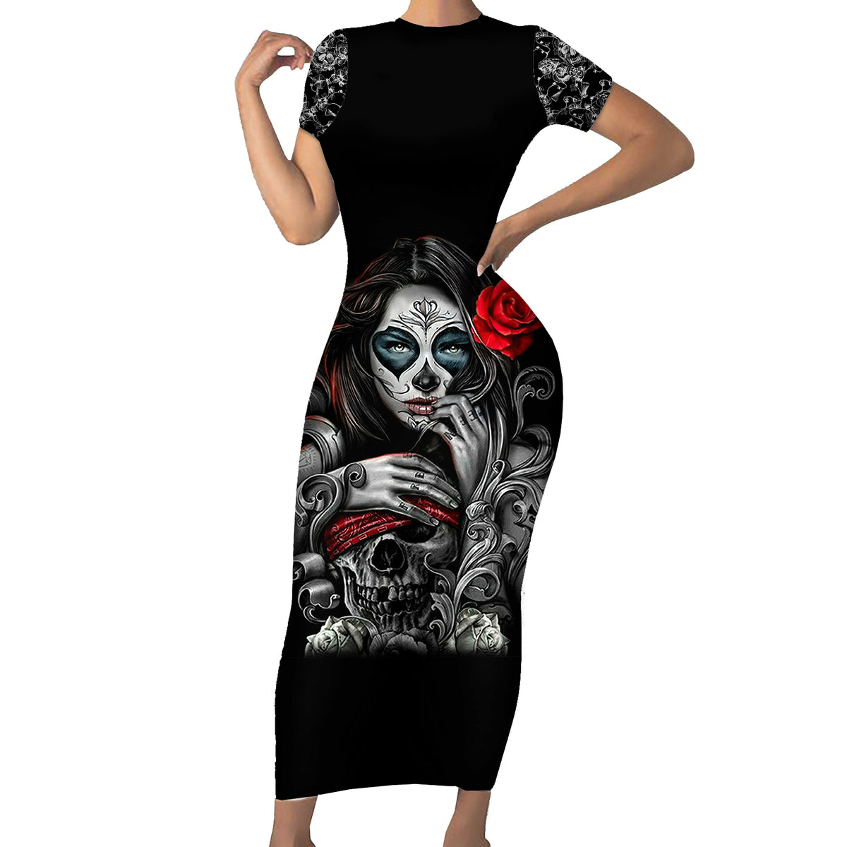 Skull Short Sleeve Bodycon Dress Skull Girl Spoiled Wife - Wonder Print Shop