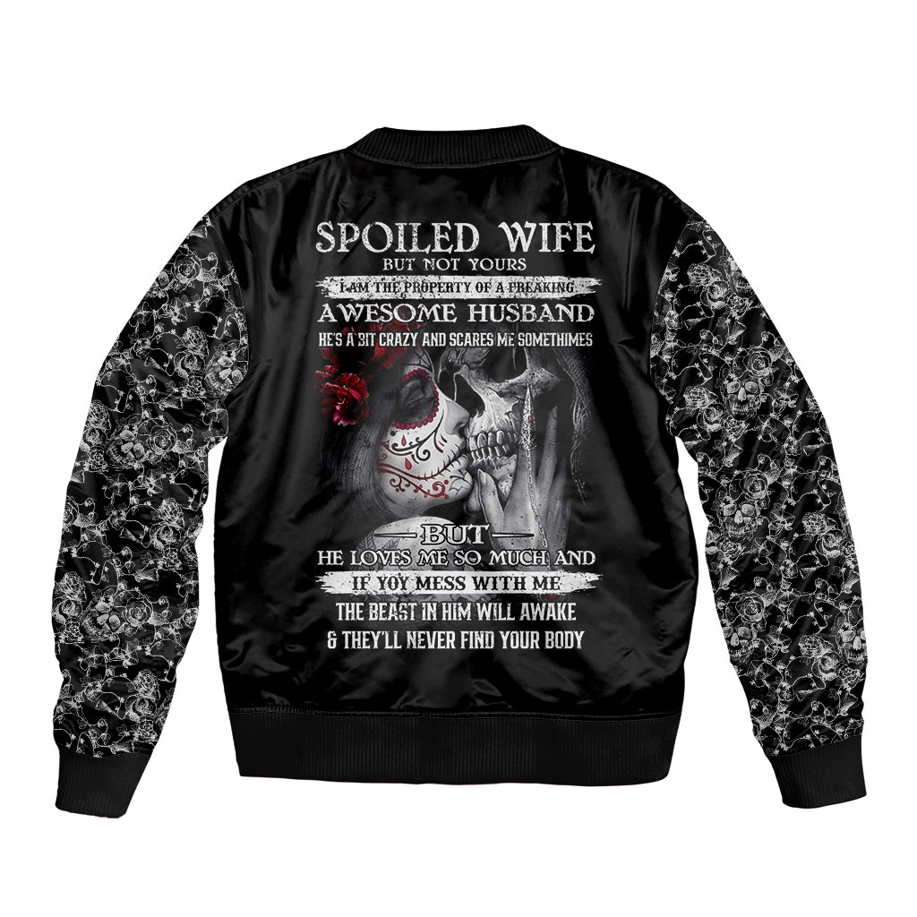 Skull Sleeve Zip Bomber Jacket Skull Girl Spoiled Wife - Wonder Print Shop
