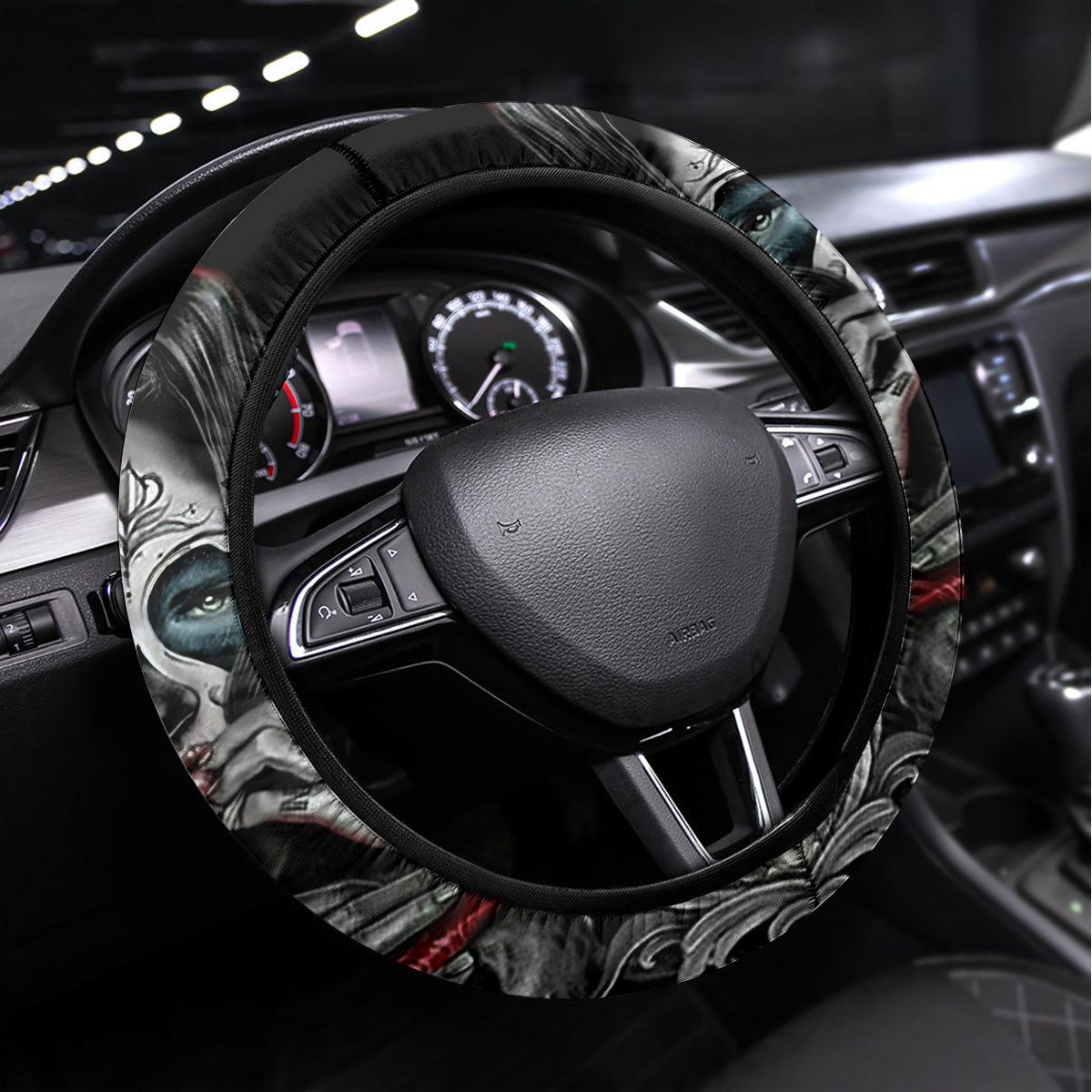 Skull Steering Wheel Cover Skull Girl Spoiled Wife - Wonder Print Shop