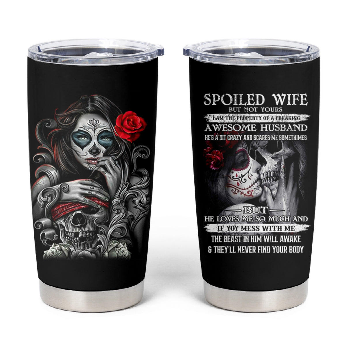 Skull Tumbler Cup Skull Girl Spoiled Wife - Wonder Print Shop