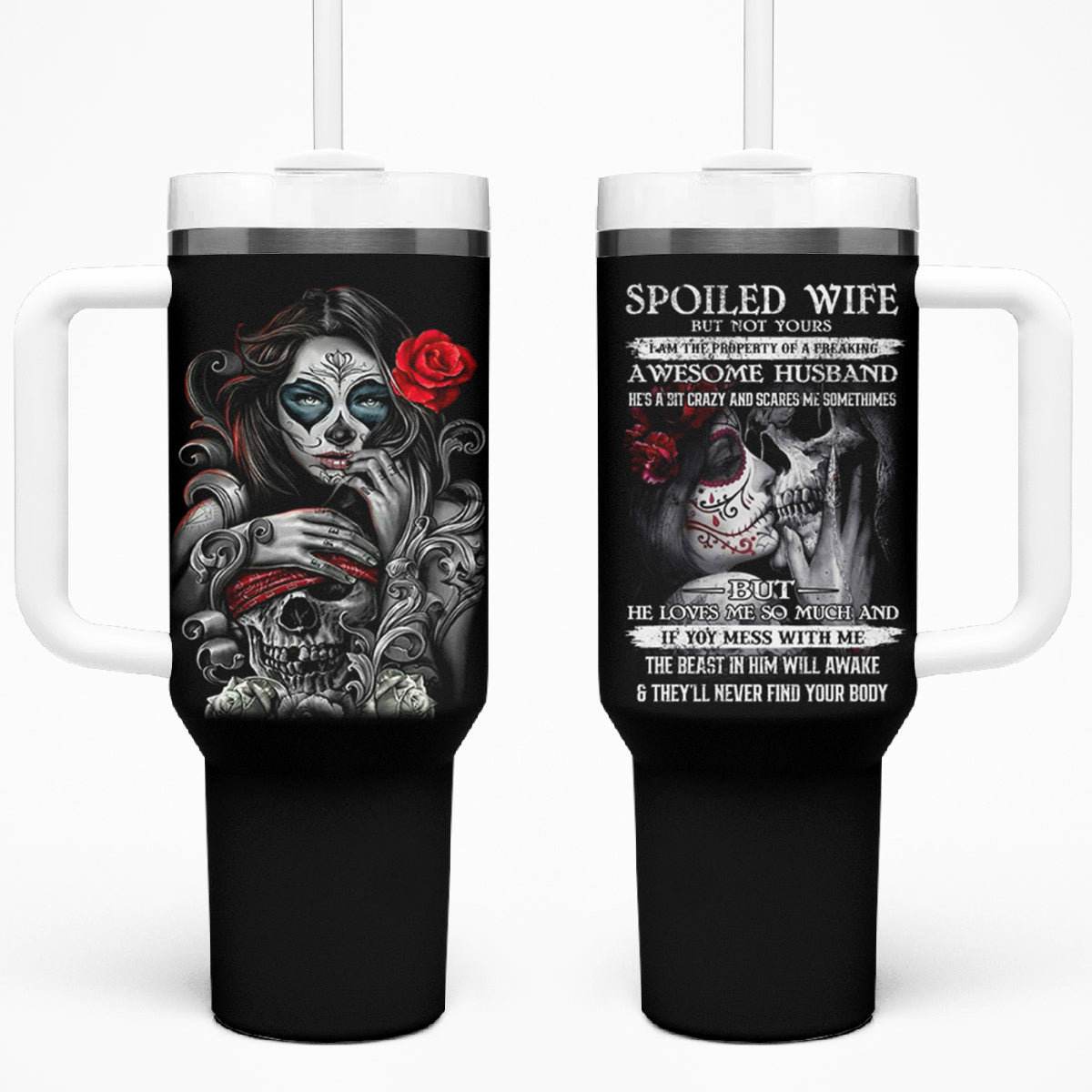 Skull Tumbler With Handle Skull Girl Spoiled Wife - Wonder Print Shop
