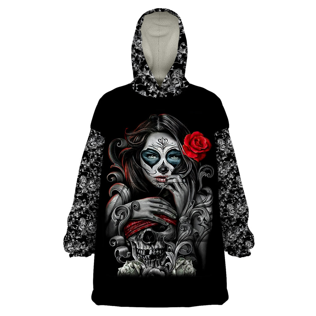 Skull Wearable Blanket Hoodie Skull Girl Spoiled Wife - Wonder Print Shop