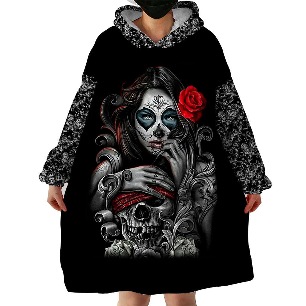 Skull Wearable Blanket Hoodie Skull Girl Spoiled Wife - Wonder Print Shop