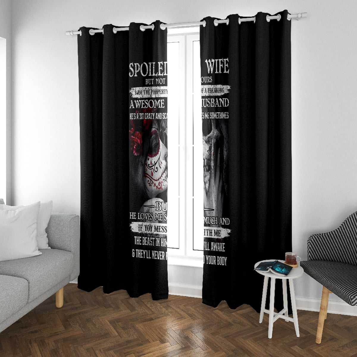 Skull Window Curtain Skull Girl Spoiled Wife - Wonder Print Shop