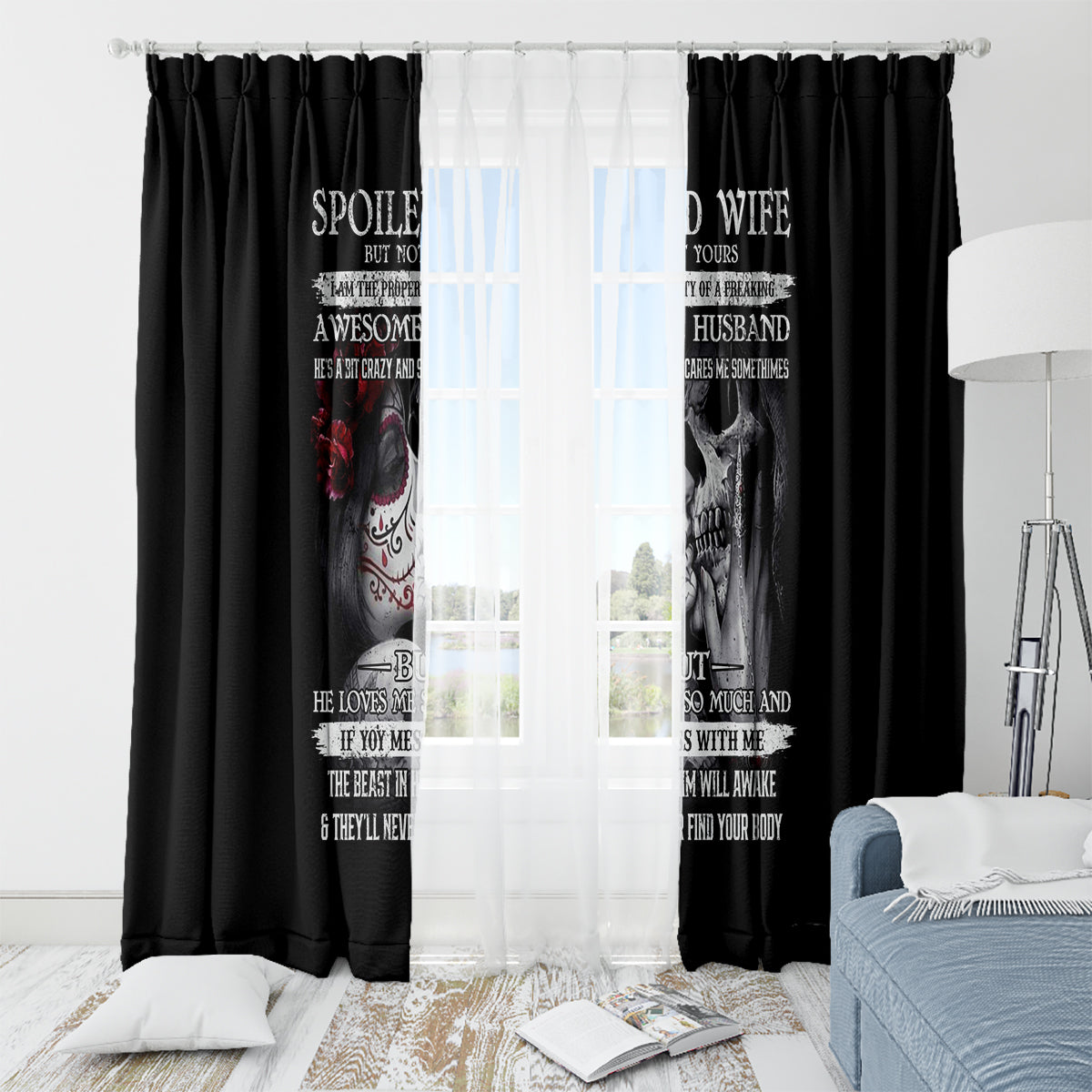 Skull Window Curtain Skull Girl Spoiled Wife - Wonder Print Shop