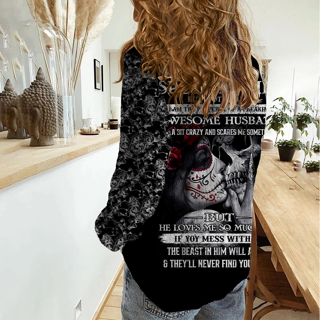 Skull Women Casual Shirt Skull Girl Spoiled Wife - Wonder Print Shop