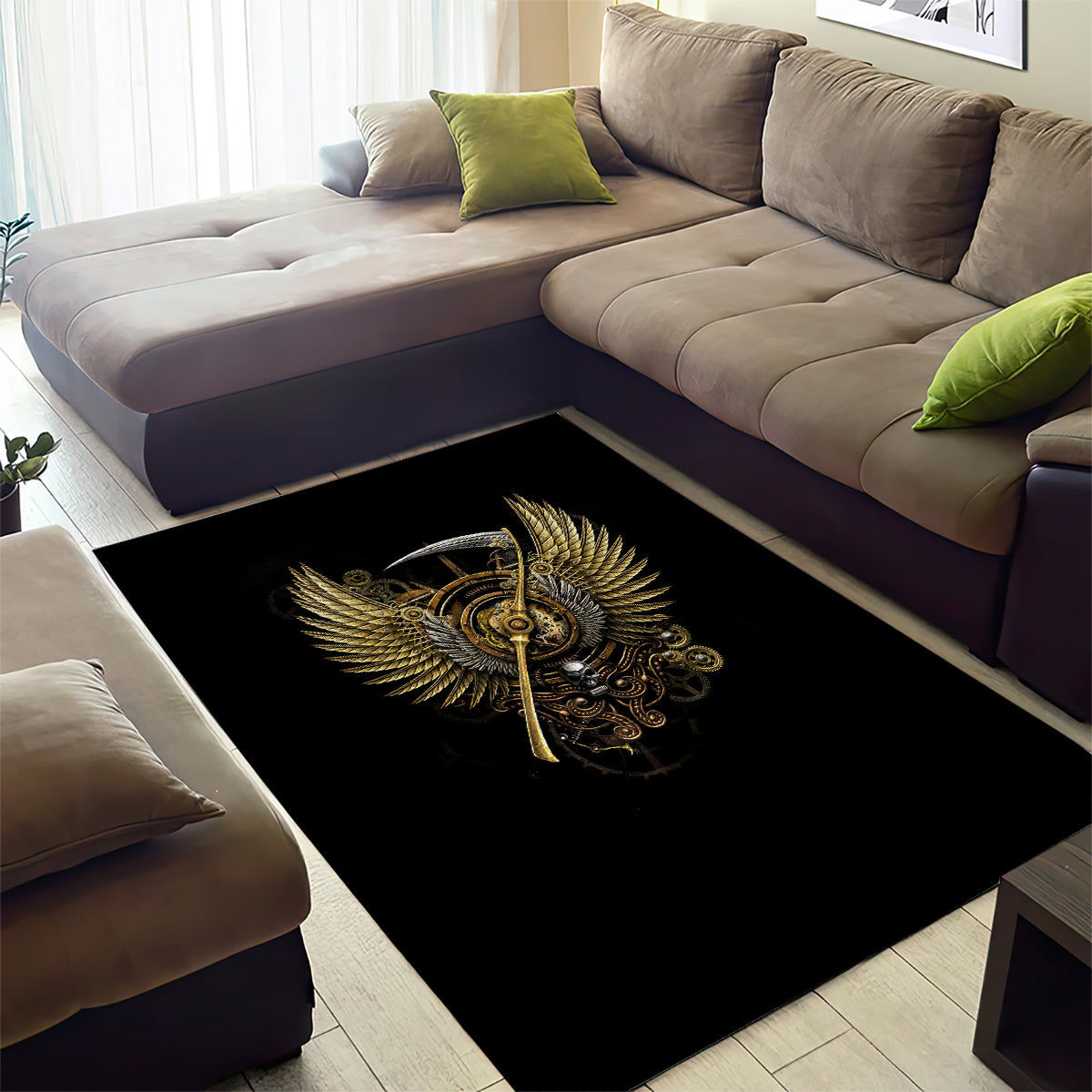 Skull Area Rug Golden Skull Steampunk - Wonder Print Shop