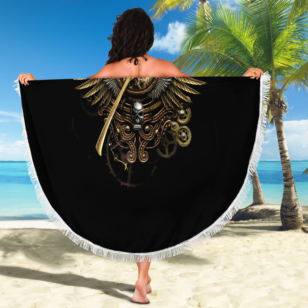 Skull Beach Blanket Golden Skull Steampunk - Wonder Print Shop