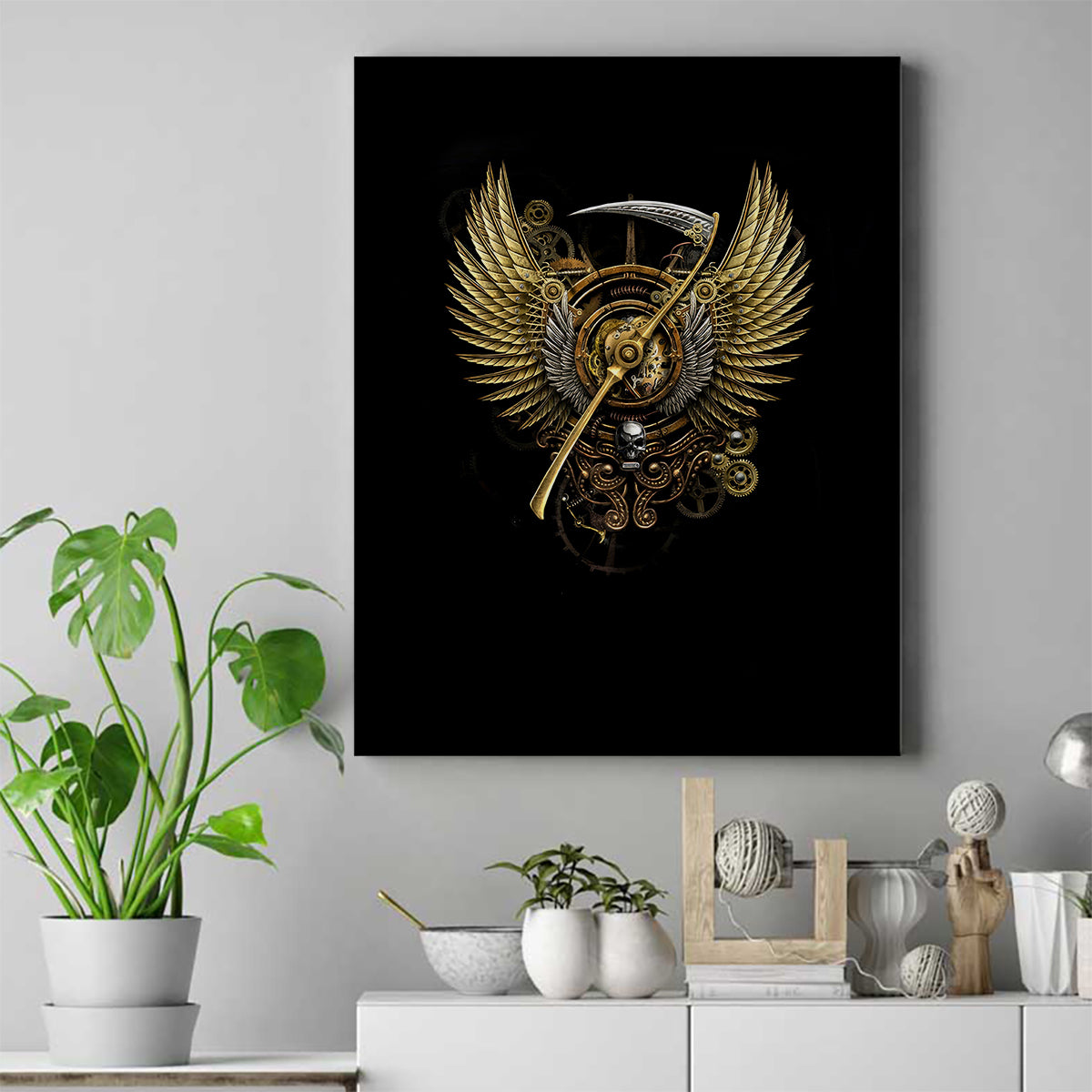 Skull Canvas Wall Art Golden Skull Steampunk - Wonder Print Shop
