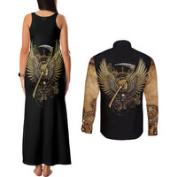 Skull Couples Matching Tank Maxi Dress and Long Sleeve Button Shirts Golden Skull Steampunk - Wonder Print Shop