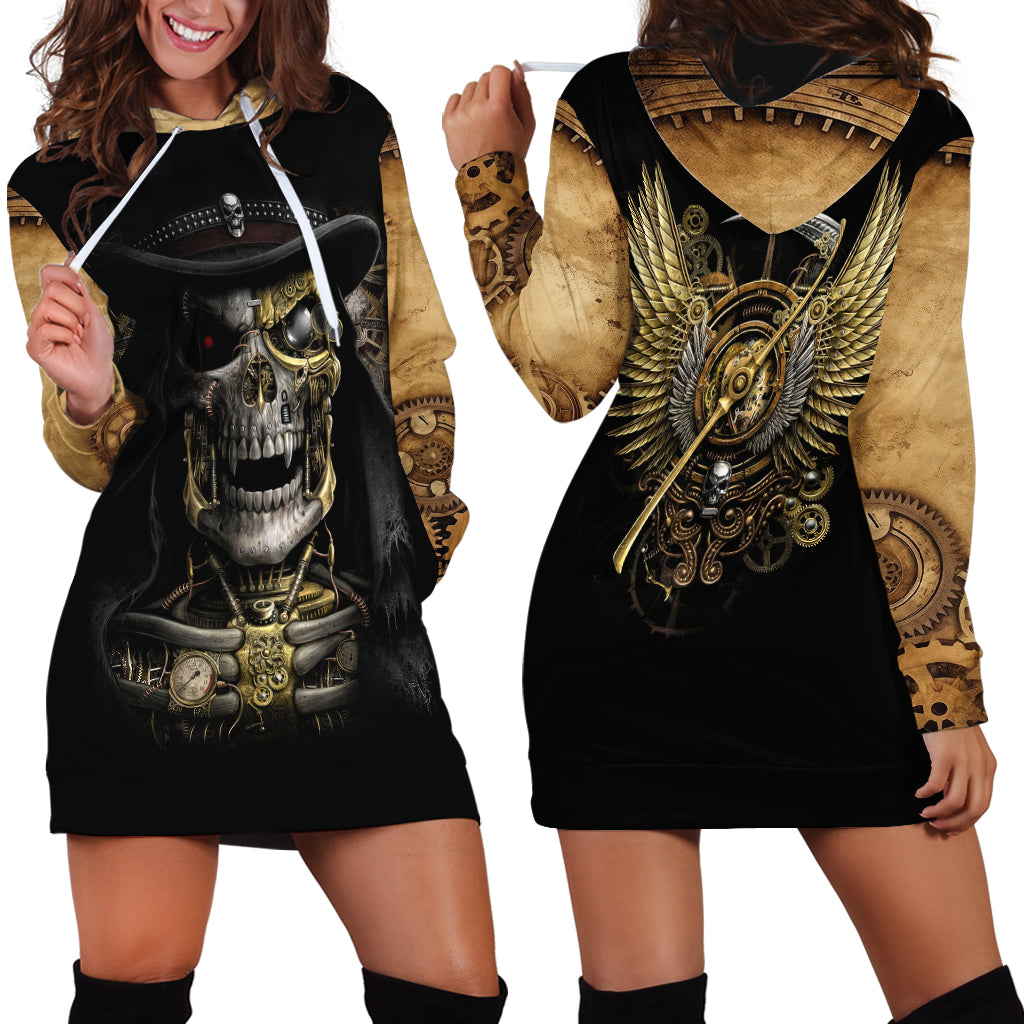Skull Hoodie Dress Golden Skull Steampunk - Wonder Print Shop