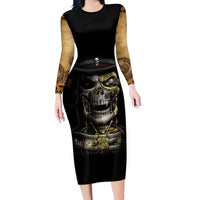 Skull Long Sleeve Bodycon Dress Golden Skull Steampunk - Wonder Print Shop