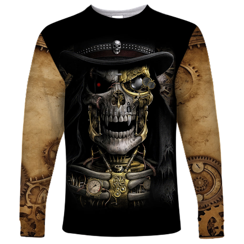 Skull Long Sleeve Shirt Golden Skull Steampunk - Wonder Print Shop