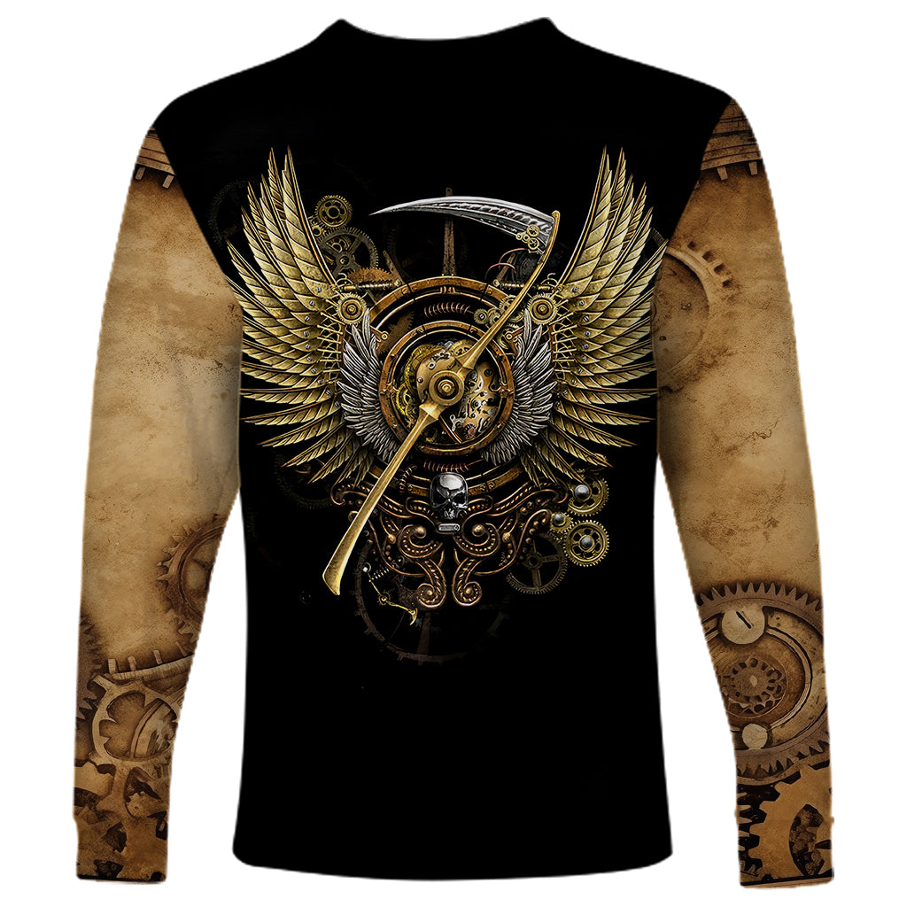 Skull Long Sleeve Shirt Golden Skull Steampunk - Wonder Print Shop