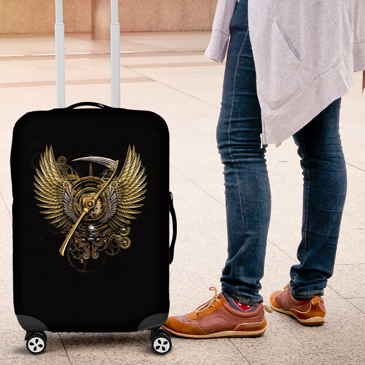Skull Luggage Cover Golden Skull Steampunk - Wonder Print Shop