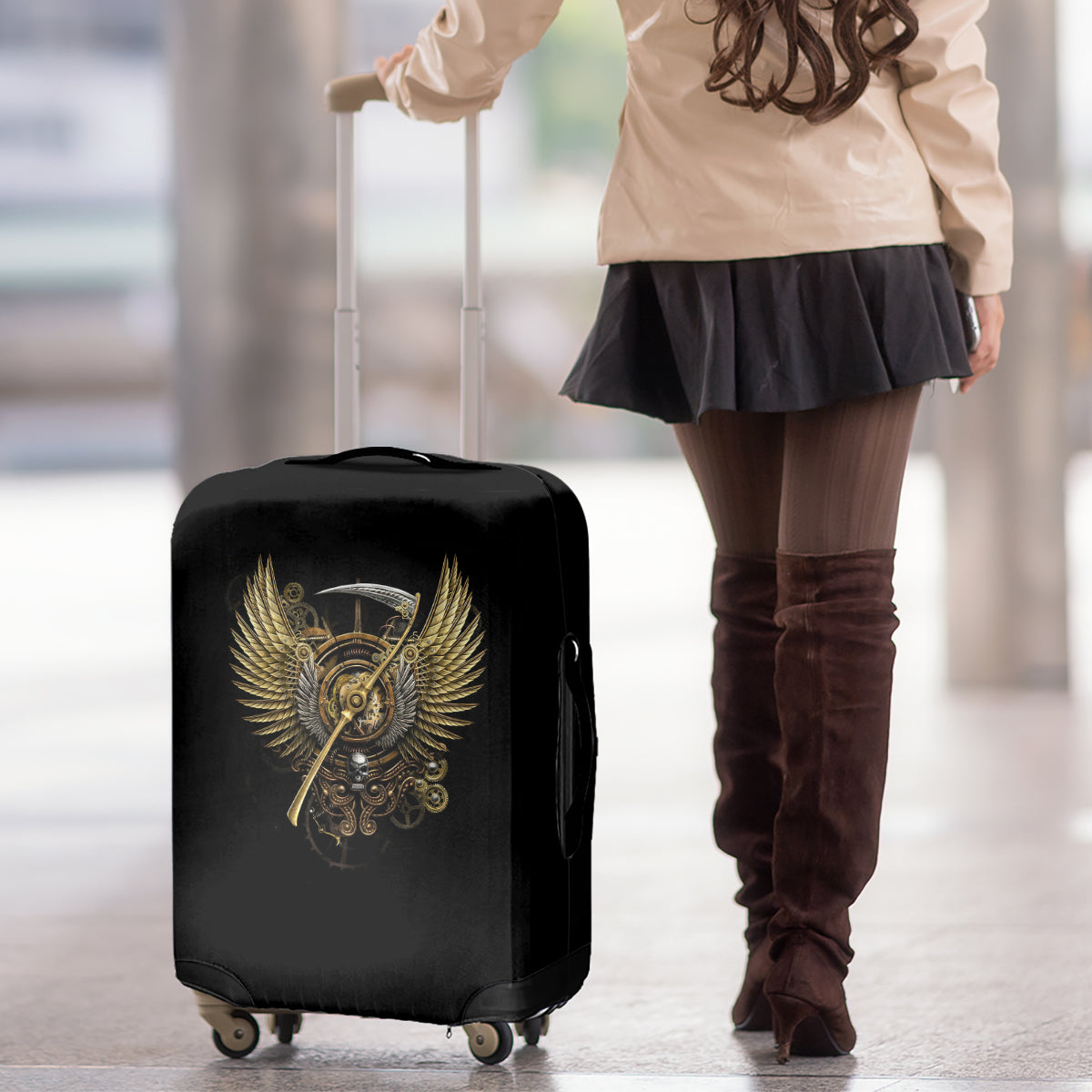 Skull Luggage Cover Golden Skull Steampunk - Wonder Print Shop
