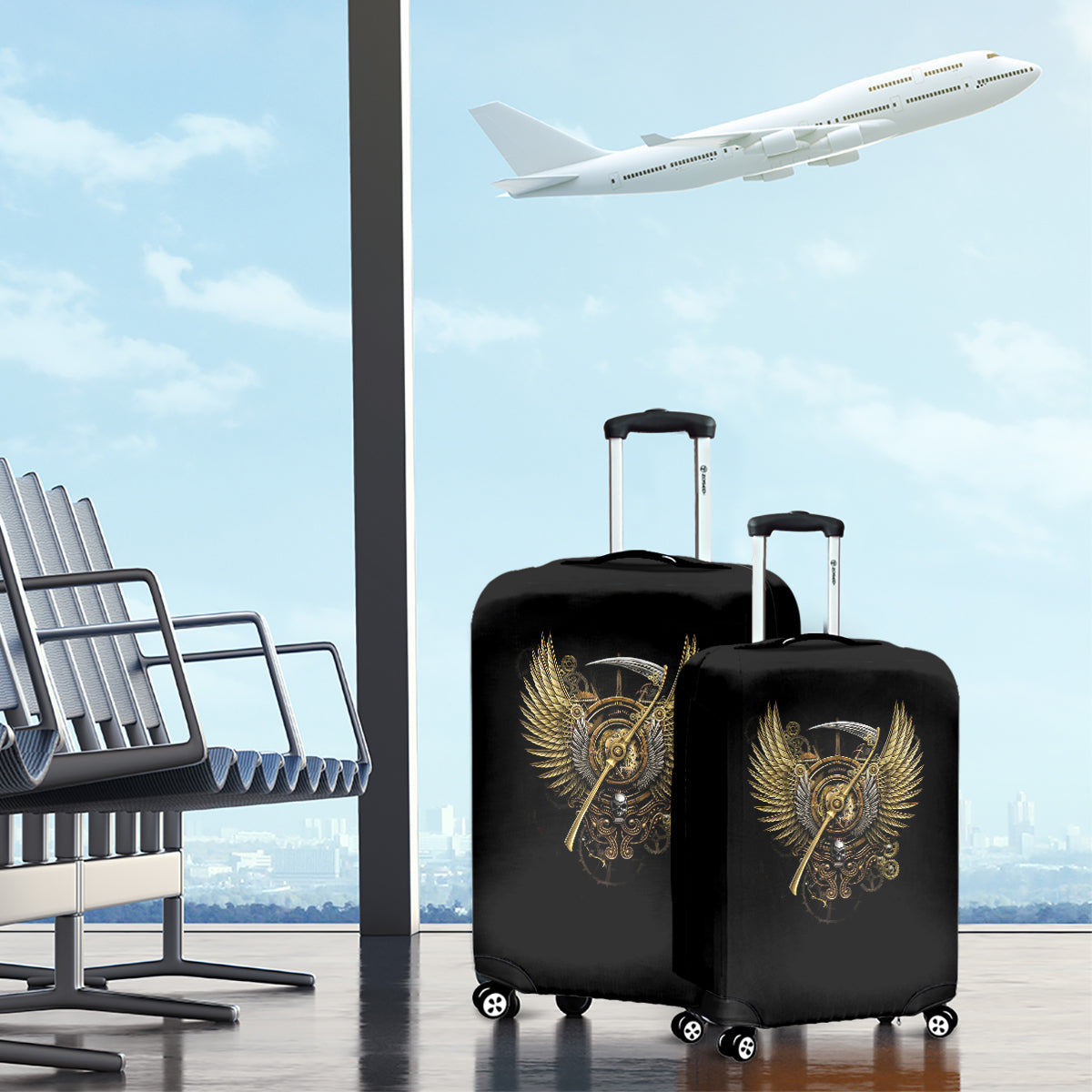 Skull Luggage Cover Golden Skull Steampunk - Wonder Print Shop