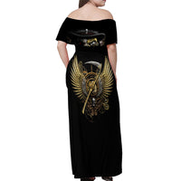 Skull Off Shoulder Maxi Dress Golden Skull Steampunk - Wonder Print Shop