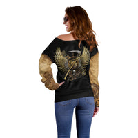 Skull Off Shoulder Sweater Golden Skull Steampunk - Wonder Print Shop