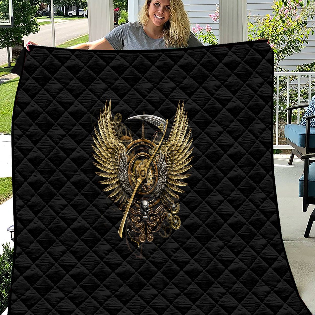 Skull Quilt Golden Skull Steampunk - Wonder Print Shop