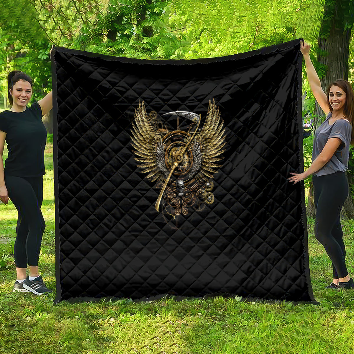 Skull Quilt Golden Skull Steampunk - Wonder Print Shop