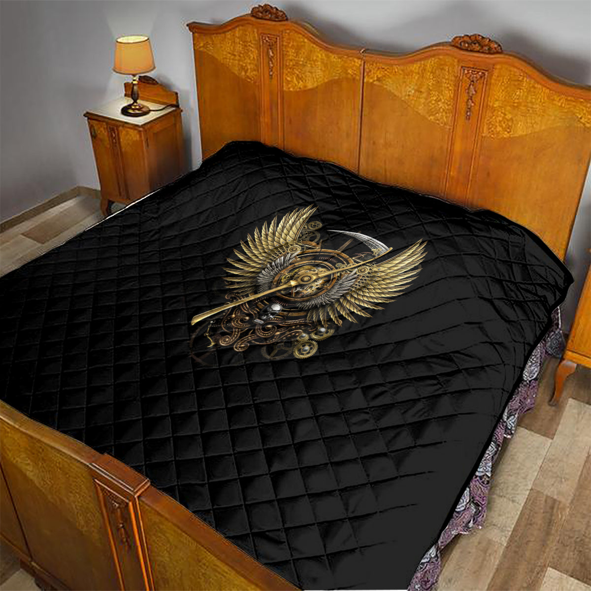 Skull Quilt Golden Skull Steampunk - Wonder Print Shop