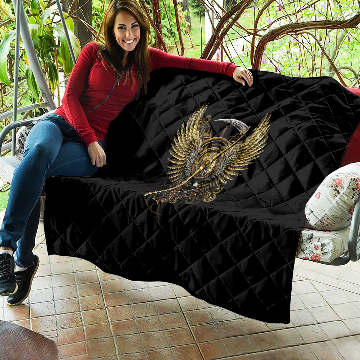 Skull Quilt Golden Skull Steampunk - Wonder Print Shop