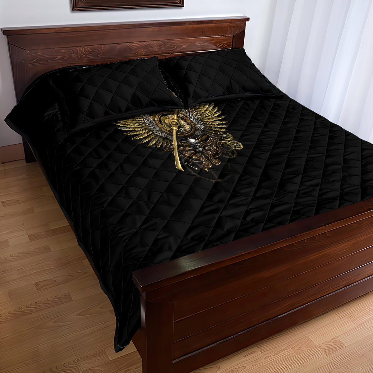 Skull Quilt Bed Set Golden Skull Steampunk - Wonder Print Shop