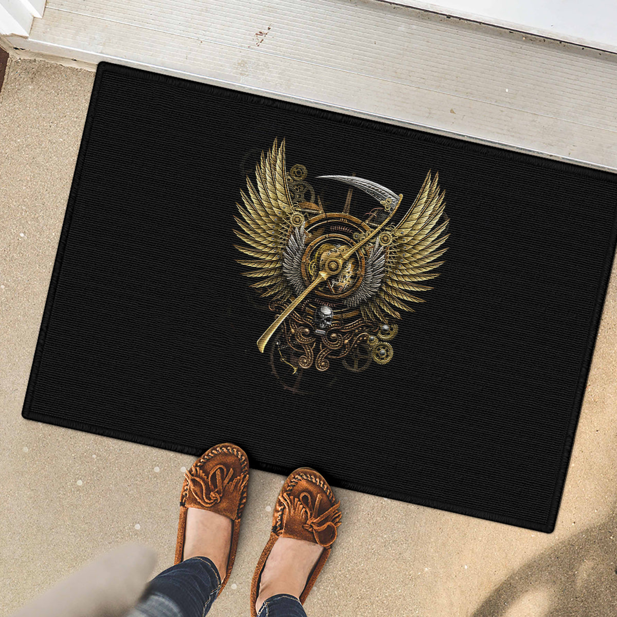 Skull Rubber Doormat Golden Skull Steampunk - Wonder Print Shop
