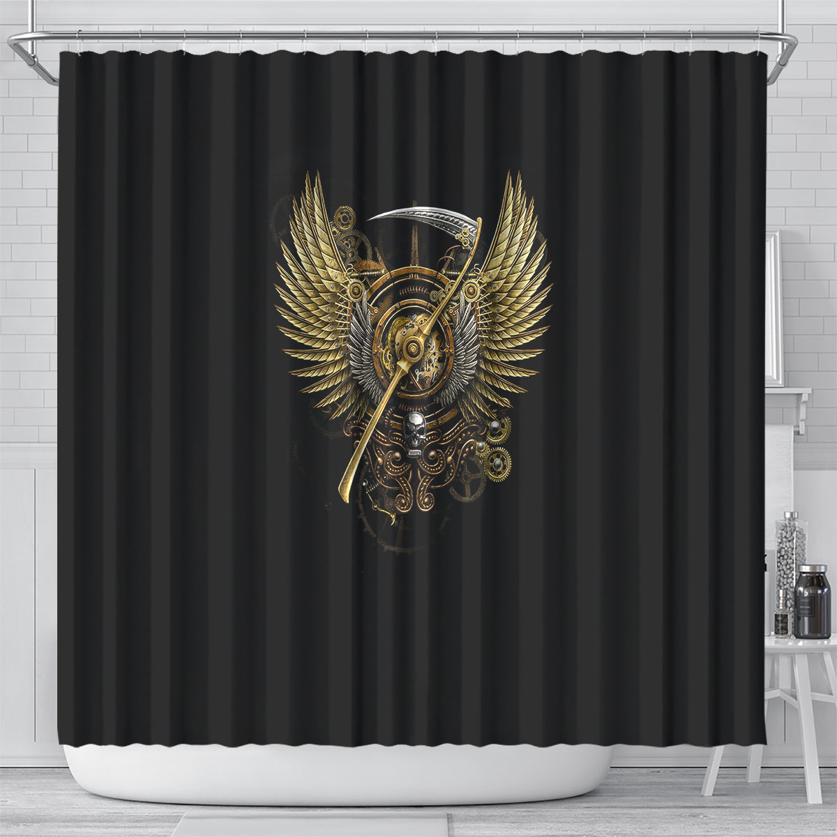 skull-shower-curtain-golden-skull-steampunk
