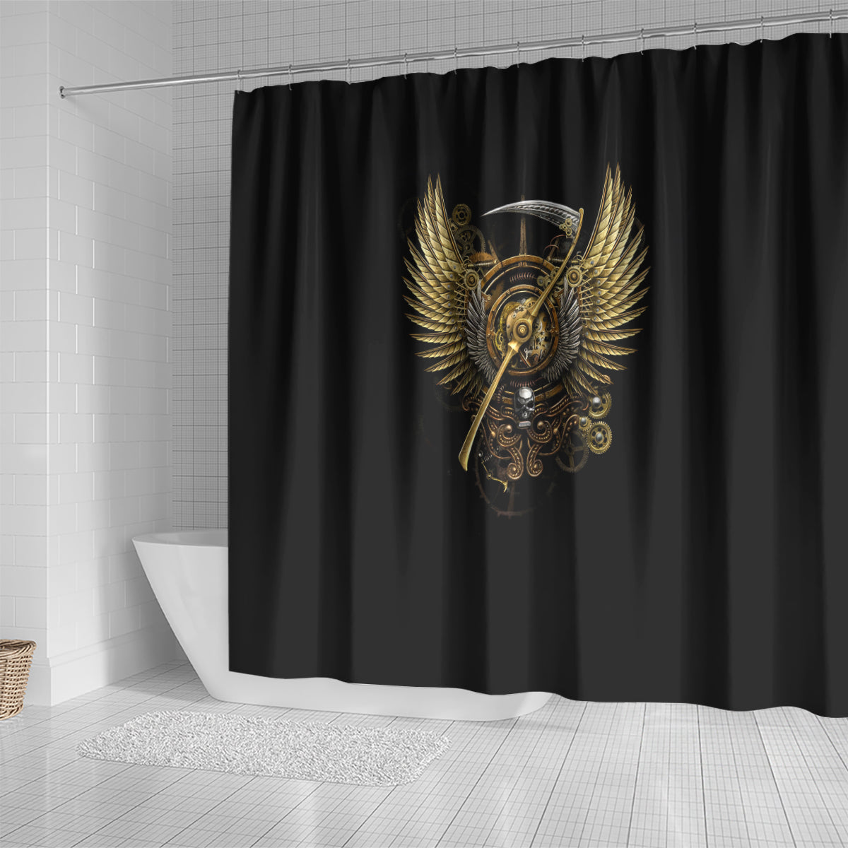 skull-shower-curtain-golden-skull-steampunk