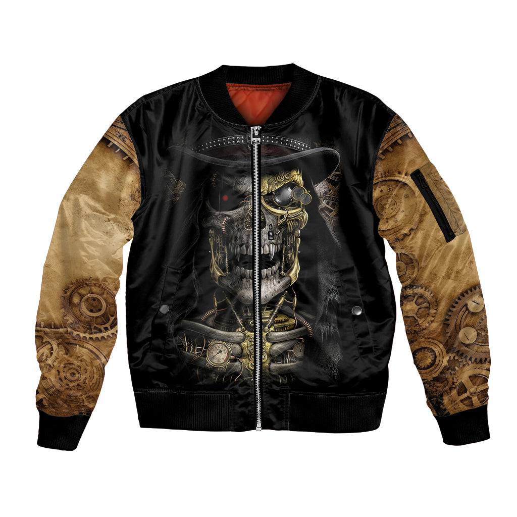 Skull Sleeve Zip Bomber Jacket Golden Skull Steampunk - Wonder Print Shop