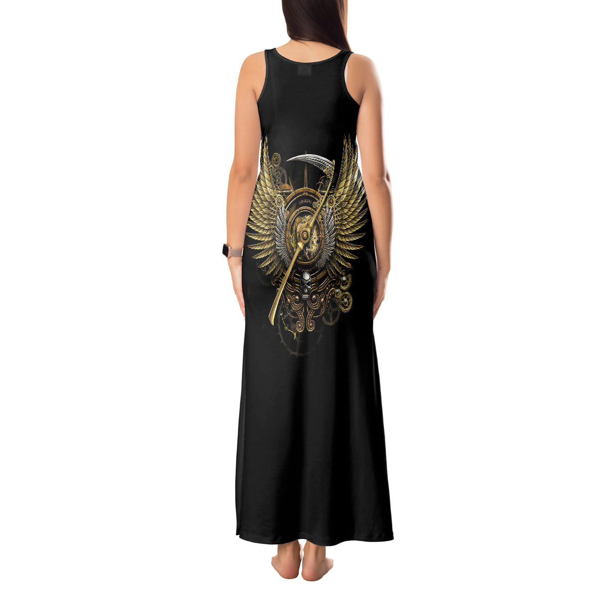 Skull Tank Maxi Dress Golden Skull Steampunk - Wonder Print Shop