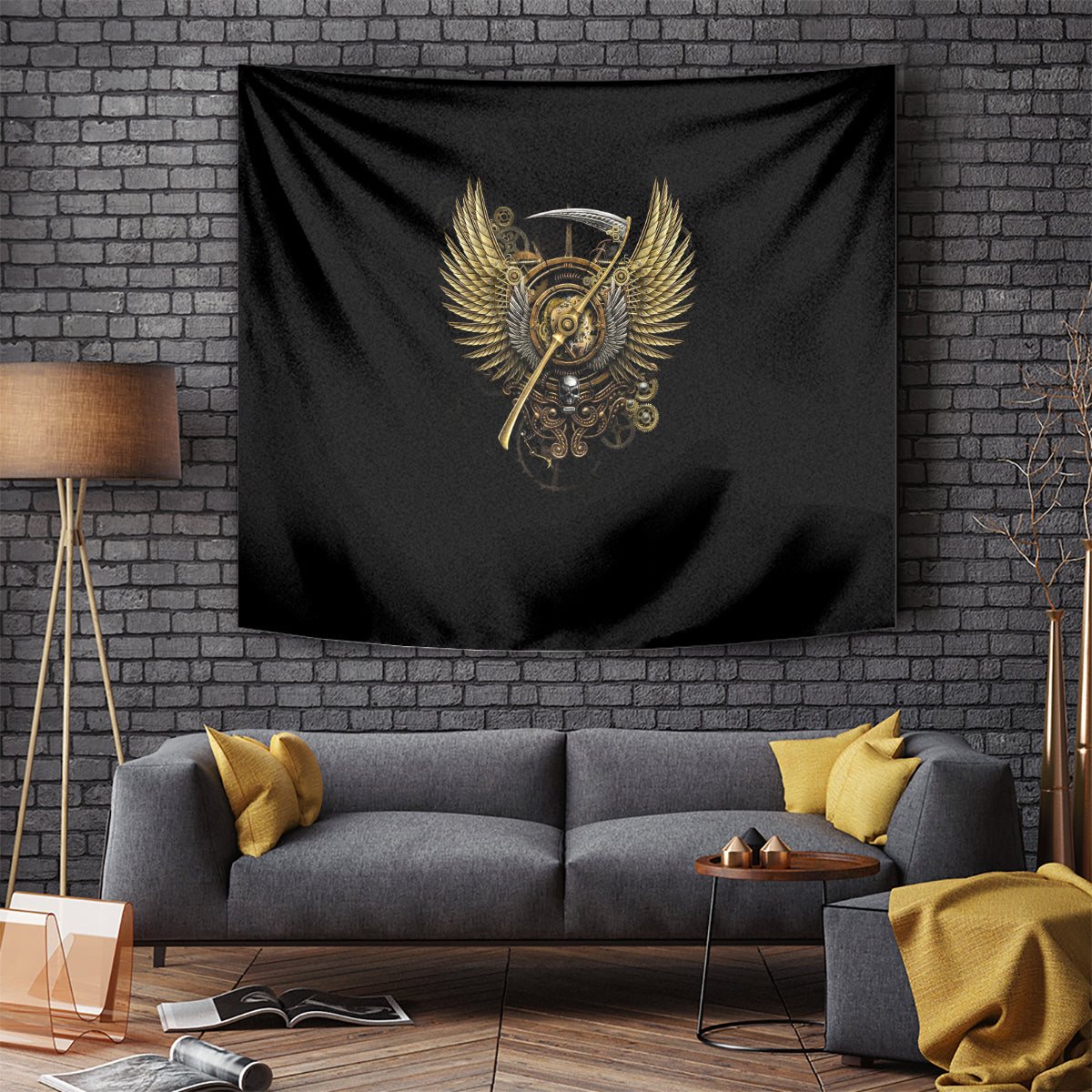 Skull Tapestry Golden Skull Steampunk - Wonder Print Shop