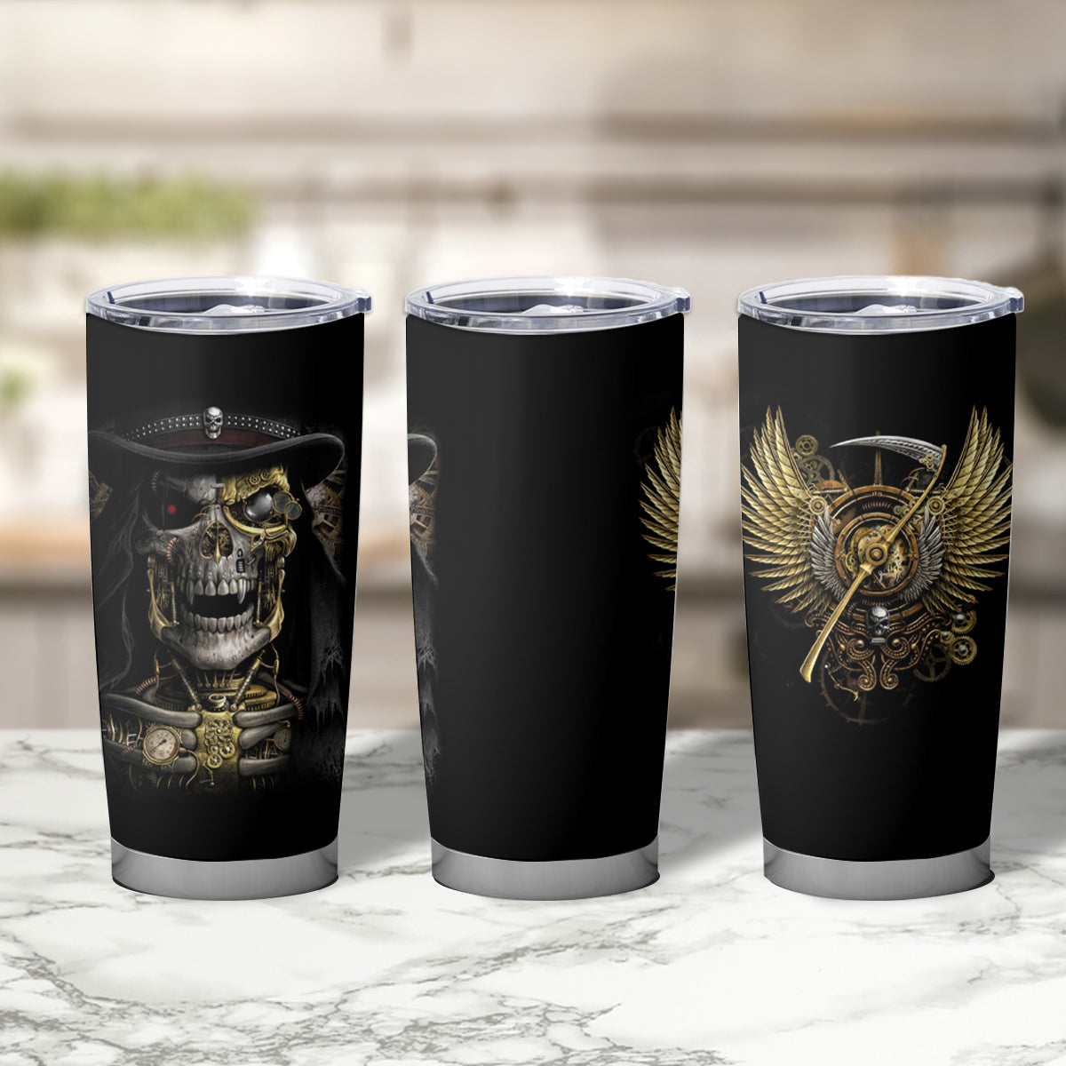Skull Tumbler Cup Golden Skull Steampunk - Wonder Print Shop