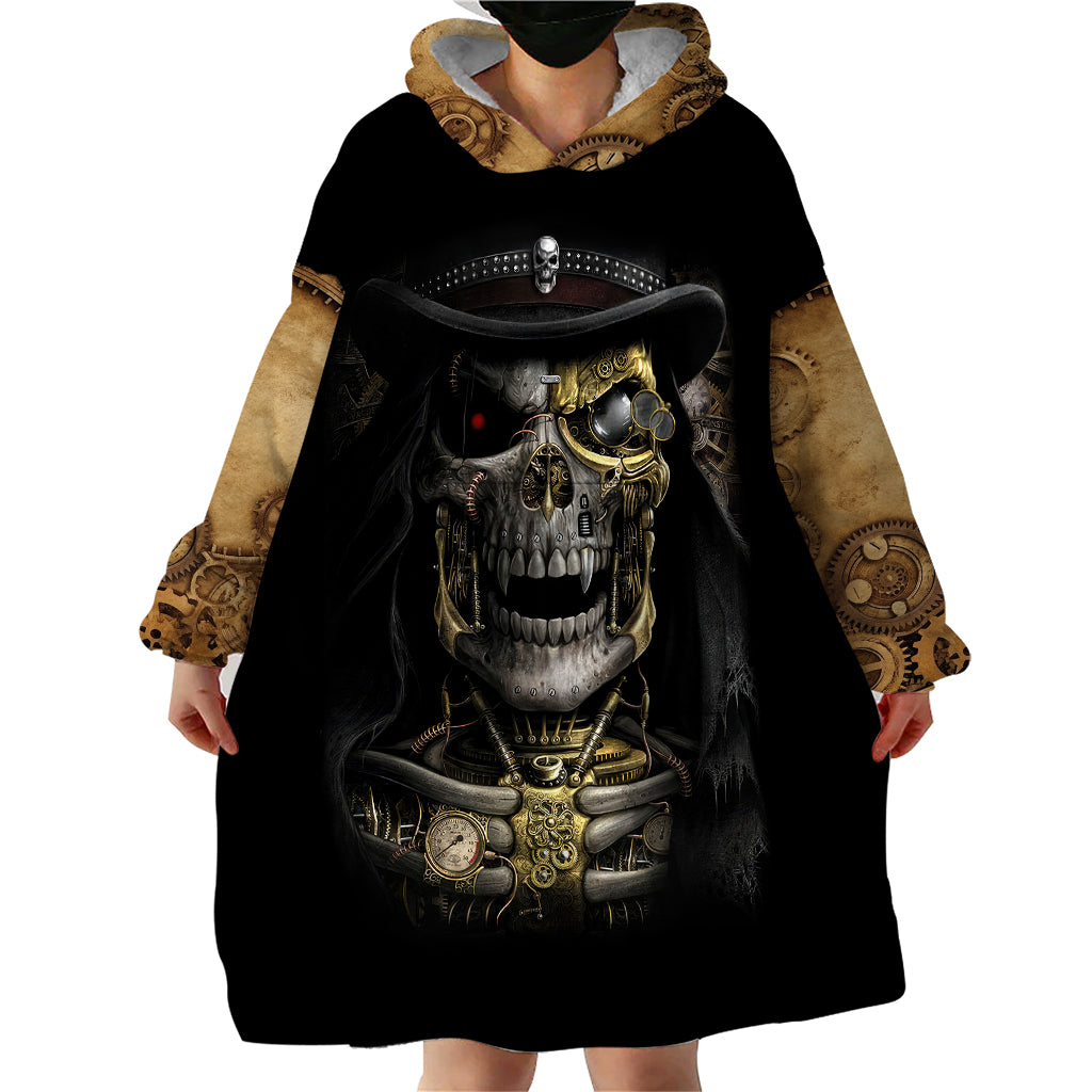 Skull Wearable Blanket Hoodie Golden Skull Steampunk - Wonder Print Shop