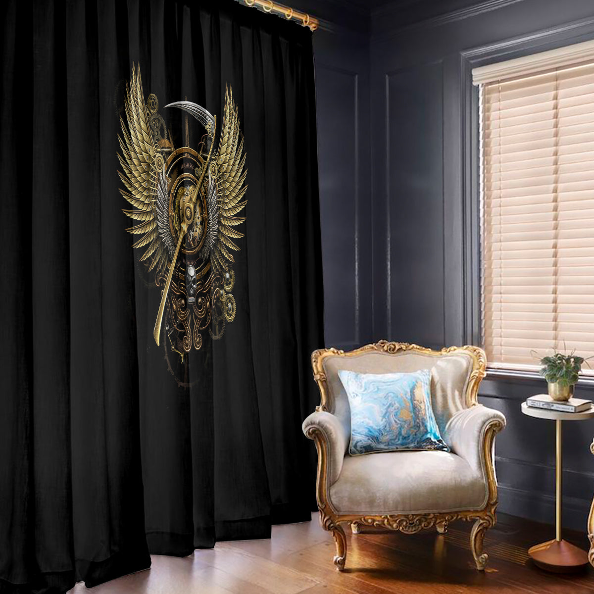 Skull Window Curtain Golden Skull Steampunk - Wonder Print Shop