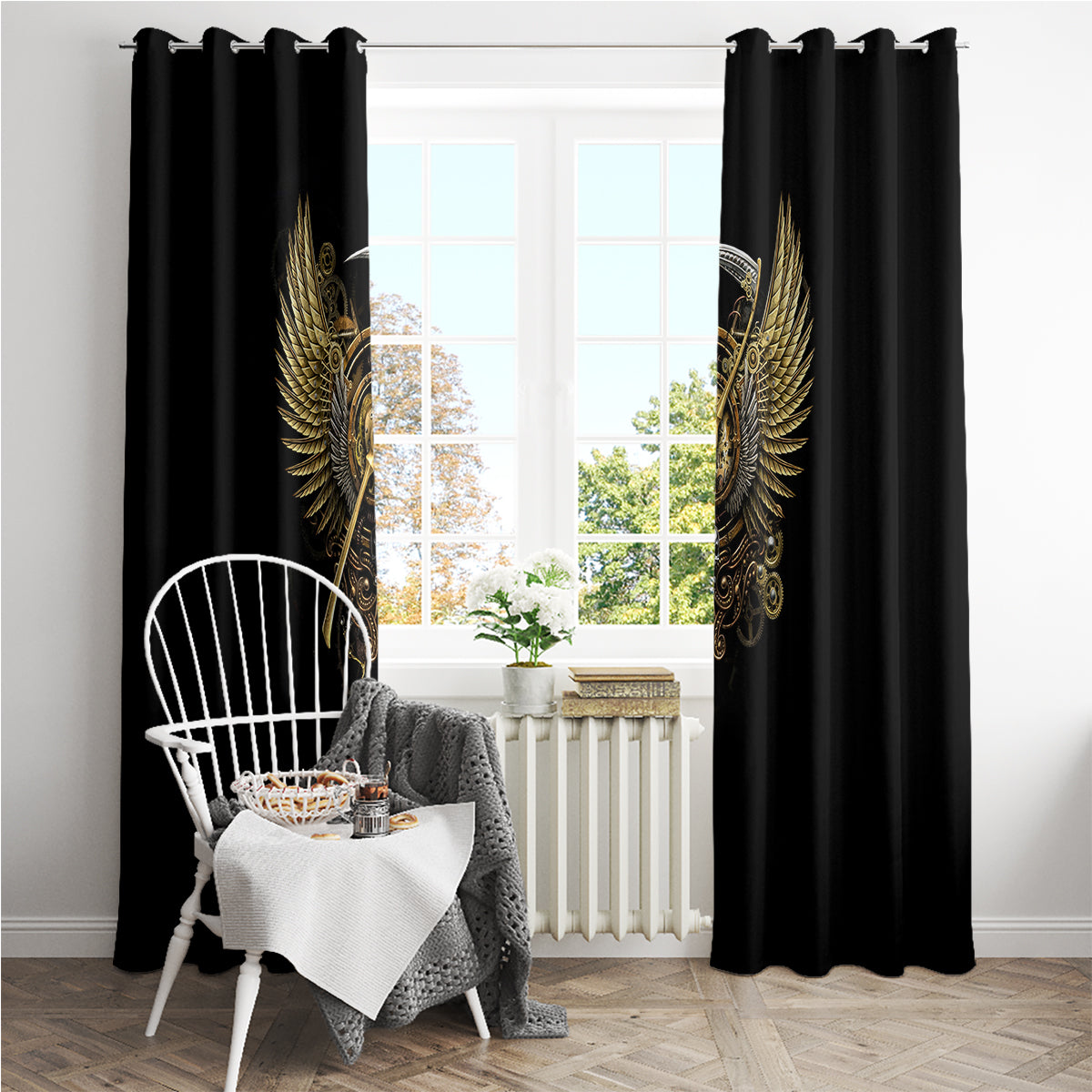 Skull Window Curtain Golden Skull Steampunk - Wonder Print Shop