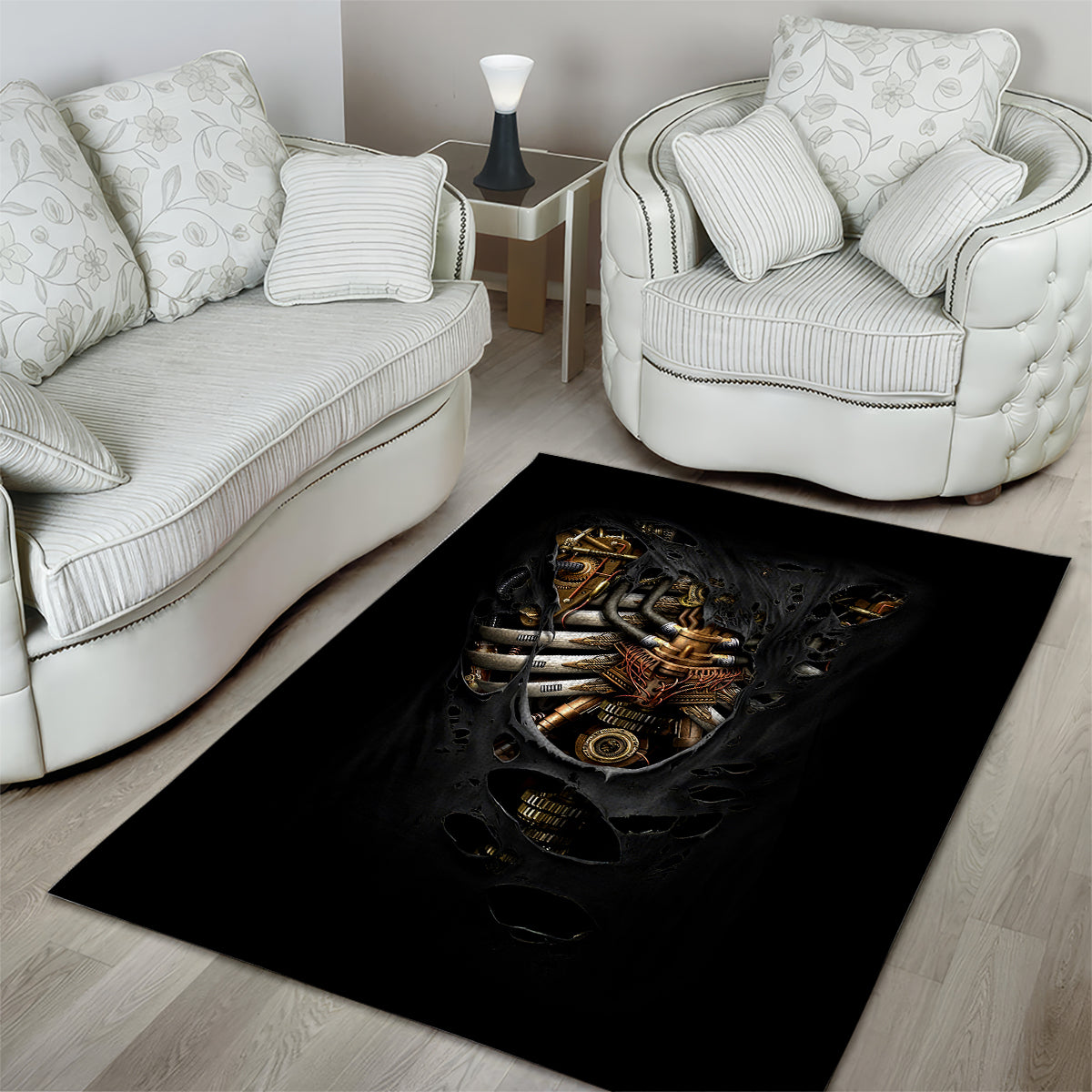 Skull Area Rug Skeleton Steampunk Heart Inside - Wonder Print Shop