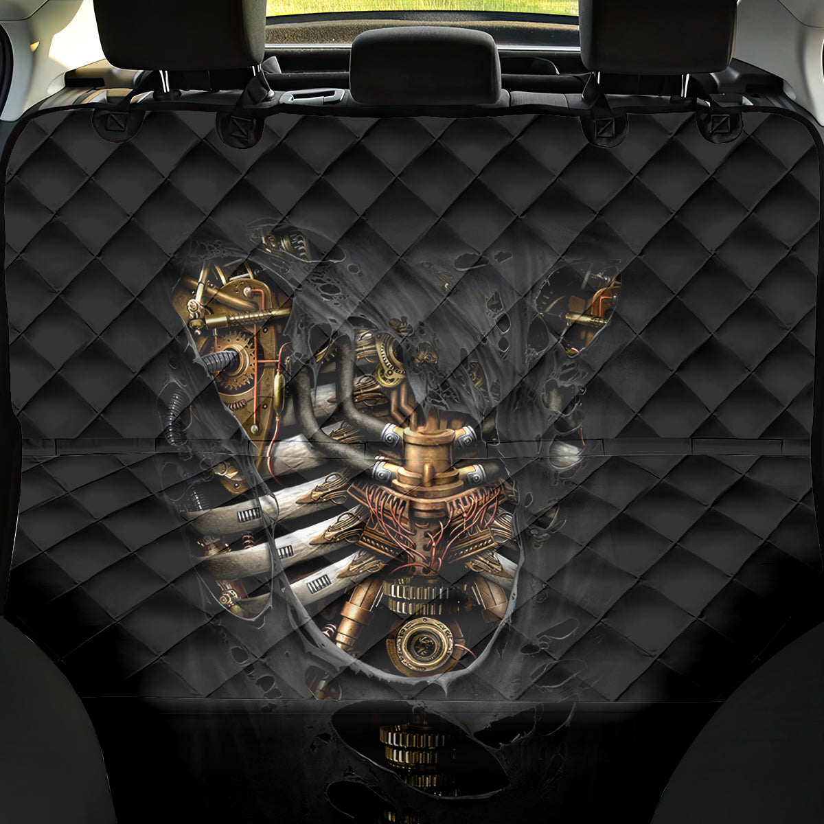 Skull Back Car Seat Cover Skeleton Steampunk Heart Inside - Wonder Print Shop