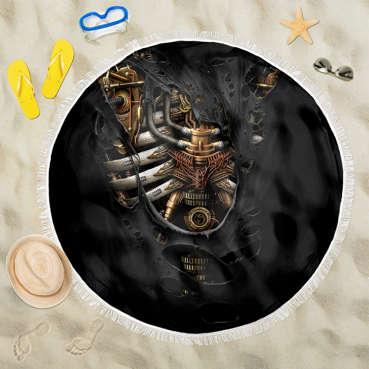 Skull Beach Blanket Skeleton Steampunk Heart Inside - Wonder Print Shop